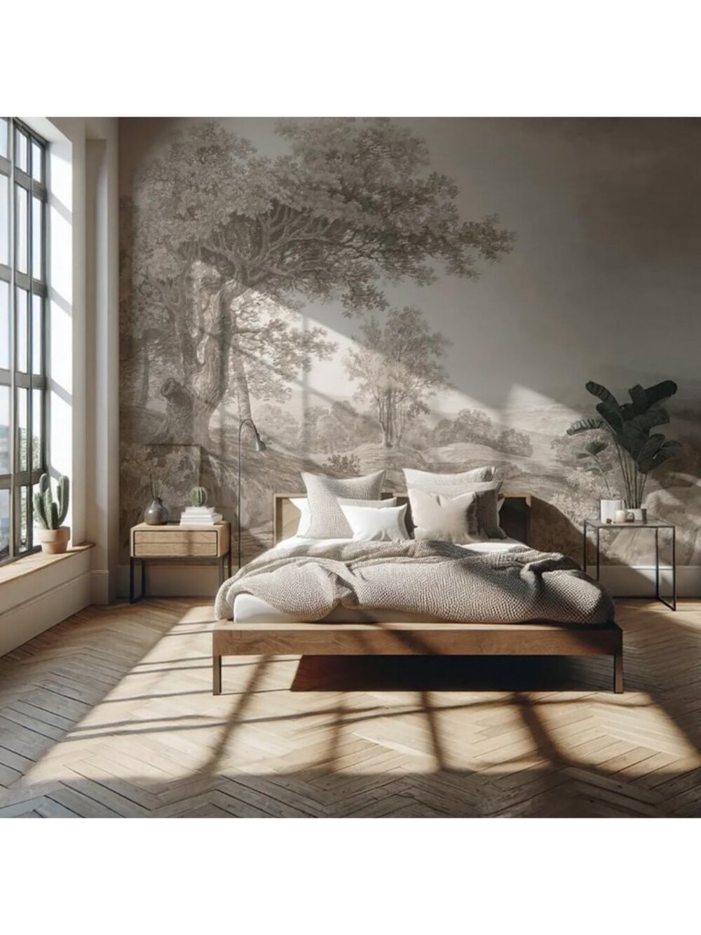 Beige Jungle Peel and Stick Wallpaper Mural - 90"x57" Forest Decor, Easy Install